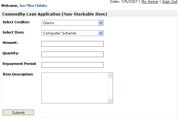 Commodity Loan Application