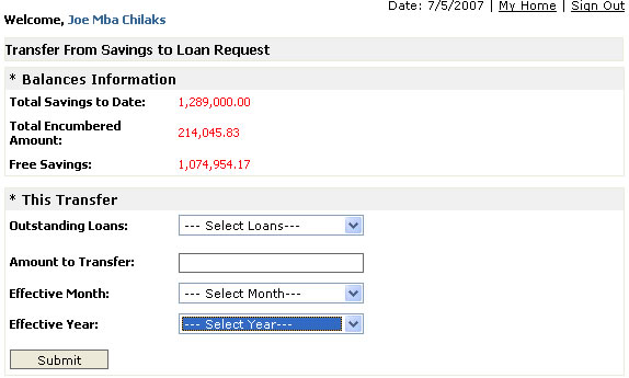 Savings - Loans Transfer Form