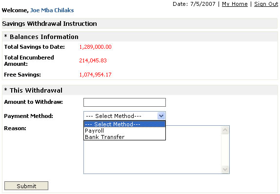 Savings Withdrawal Form